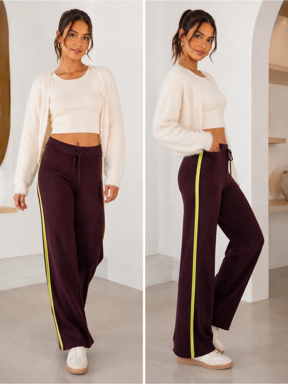 For Love & Lemons Veronica Neon Lounge Knit Pants in Lime XXS